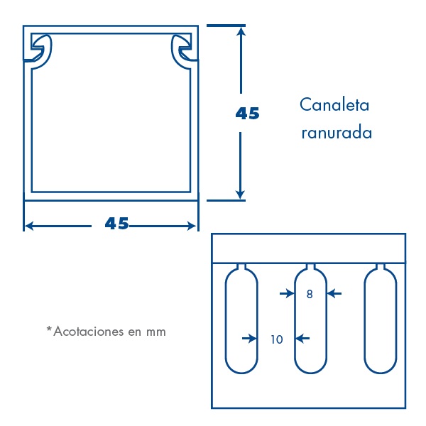CANALETA RANURADA GRIS 2 PZAS DE 45X45MM THORSMAN 8901-01255