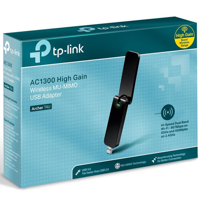 Adaptador De Red Inalambrica USB Tp-Link ARCHER T4U Banda Dual AC1300.