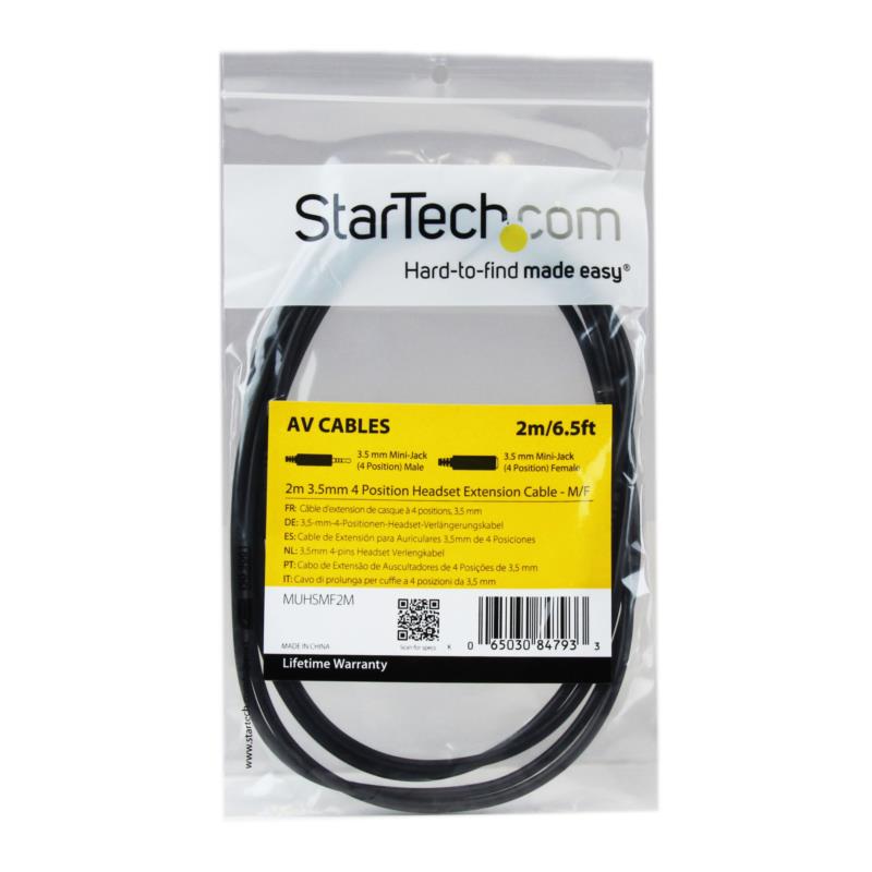 CABLE 2M EXTENSOR AUDIFONOS 4 PINES HEADSET DIADEMA JACK 3.5MM Startech.com MUHSMF2M