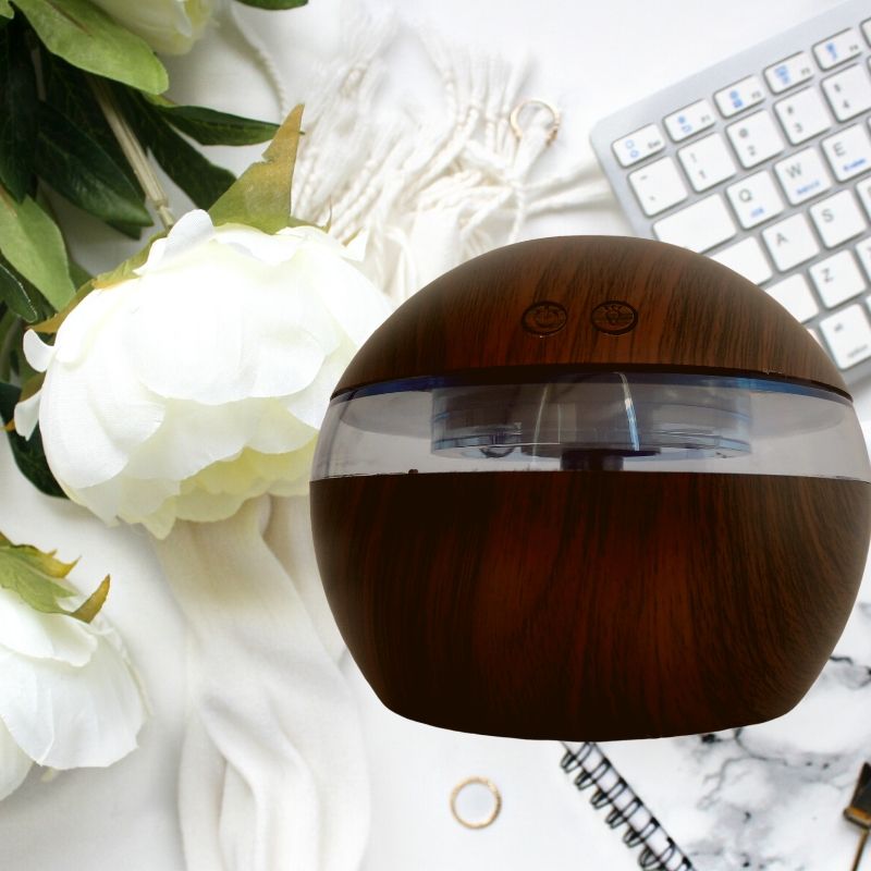 Humidificador Aromatizante, Difusor de Aceites, LBP, Ultrasónico, Esfera con Aro Transparente, 11cm (4.3in) -Beige