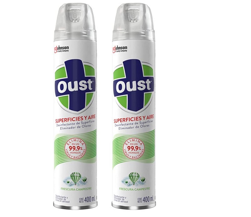 Oust Desinfectante De Superficies Y Ambientes Frescura Campestre En Aerosol 400 Ml C/u, 2 Pack