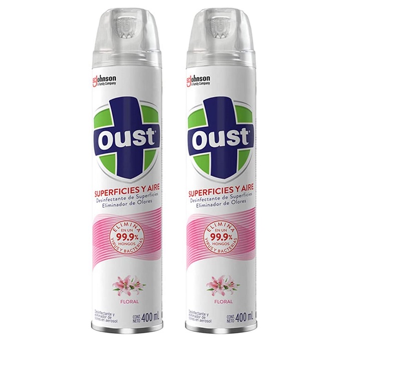 Oust Desinfectante de Superficies y Ambientes Floral en Aerosol 400 ml c/u, 2 Pack