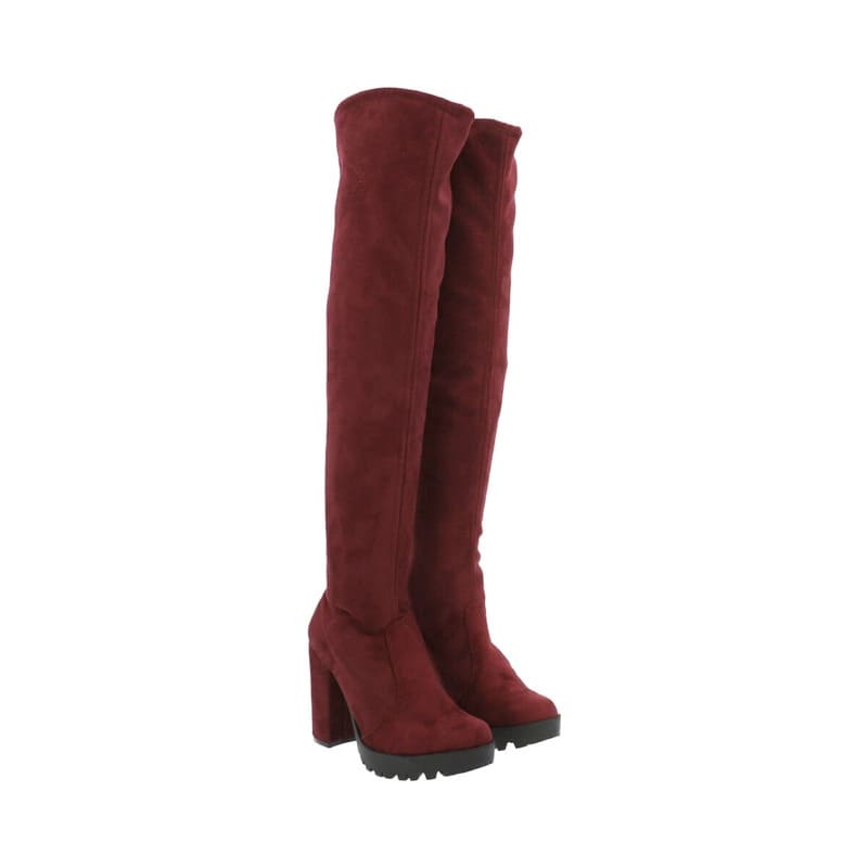 Bota Para Mujer Color Tinto Extra Larga De Lycra Con Ajuste