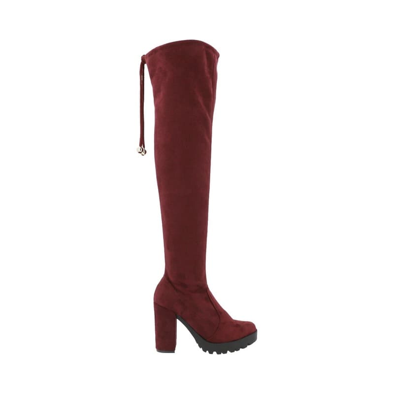 Bota Para Mujer Color Tinto Extra Larga De Lycra Con Ajuste