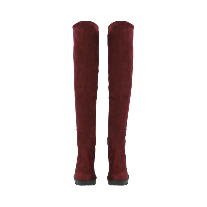 Bota Para Mujer Color Tinto Extra Larga De Lycra Con Ajuste