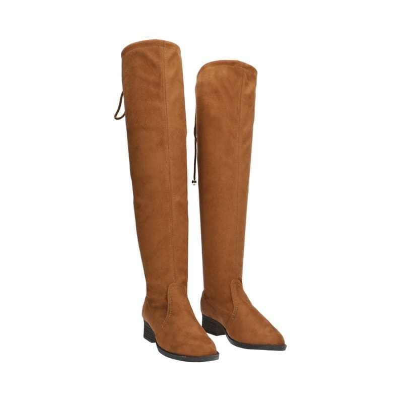 Bota Para Mujer Camel Tipo Extra Larga De Lycra Con Ajuste