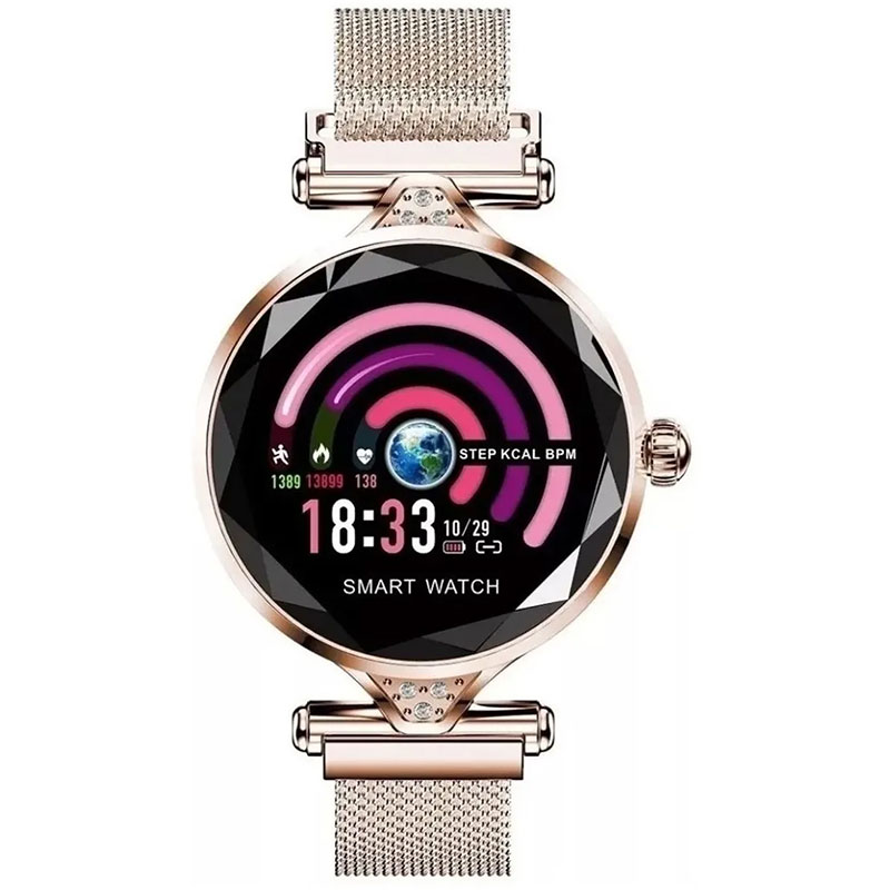 Fralugio Smart watch de Lujo para Dama Extensible de pulsera Pantalla corte Diamante H1