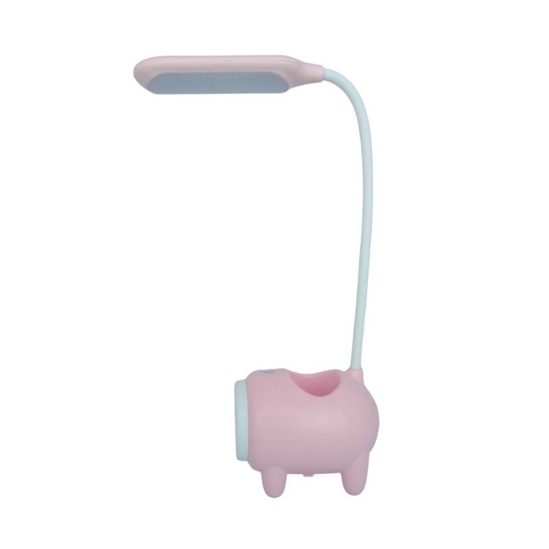 Lámpara LED de Mesa con Base Portalápices forma Cerdo, LBP, Flexible, Táctil, Recargable, 33cm (13in) -Rosa