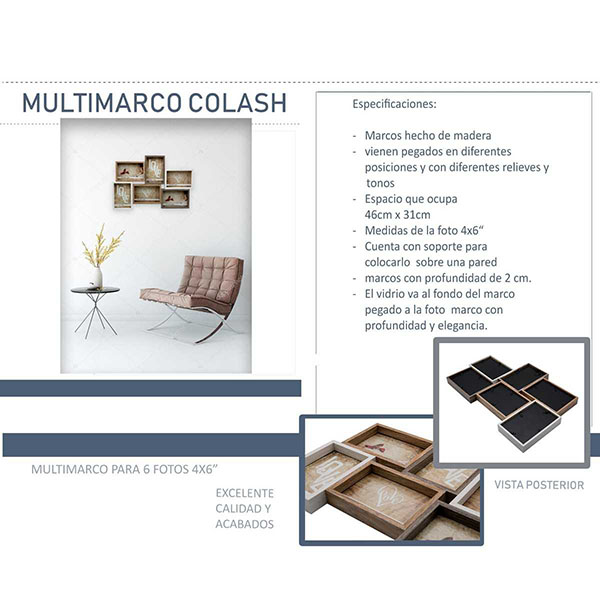 ELEGANTE MODERNO 6 MULTIMARCOS FIJOS, PORTARETRATO DE MADERA HW067  4X6 MULTIFOTOS