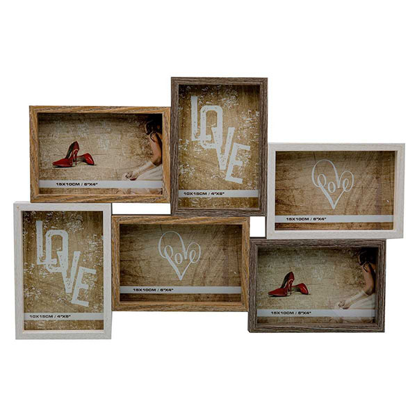 ELEGANTE MODERNO 6 MULTIMARCOS FIJOS, PORTARETRATO DE MADERA HW067  4X6 MULTIFOTOS
