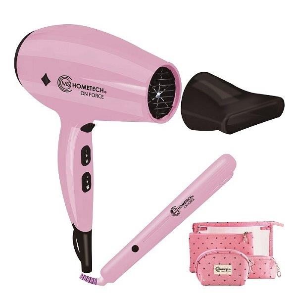 Combo de belleza, Secadora y Alaciadora MS Hometech HS-100 Incluye Cosmetiquera