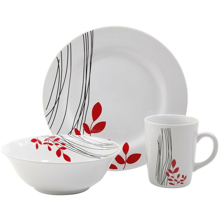 VAJILLA DE PORCELANA 12 PZS, 4 PLATOS ENSALADA 4 PLATOS SOPEROS, 4 TAZAS GIBSON  ELLA