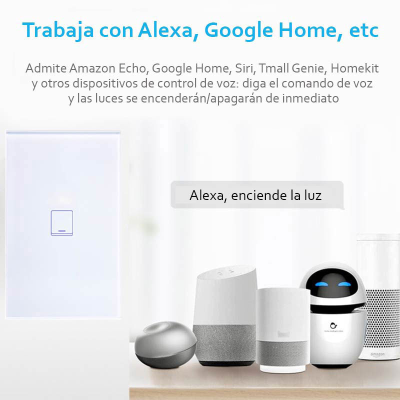 Interruptor inteligente Wifi Interruptor de Luz, 1 gang Smart Switch Iluminación LED Compatible con Alexa Google Home