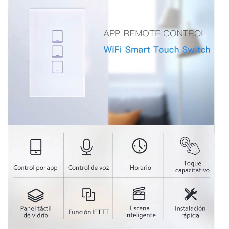 Interruptor inteligente Wifi Interruptor de Luz, 3 gang Smart Switch Iluminación LED Compatible con Alexa Google Home