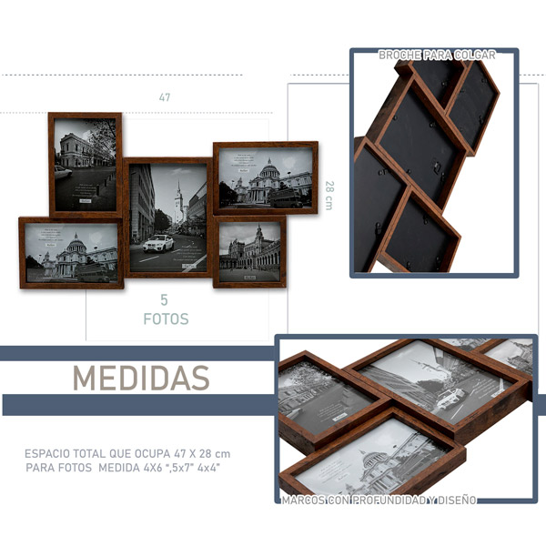 PORTA RETRATOS MULTI MARCOS DE PARED MADERA COLLAGE HW062B