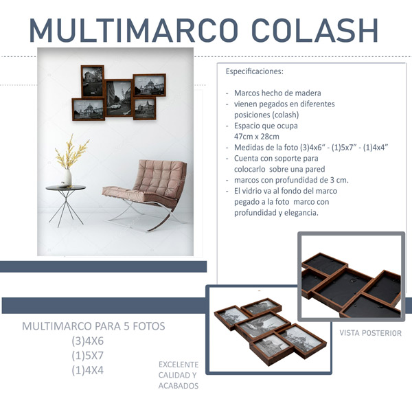 PORTA RETRATOS MULTI MARCOS DE PARED MADERA COLLAGE HW062B