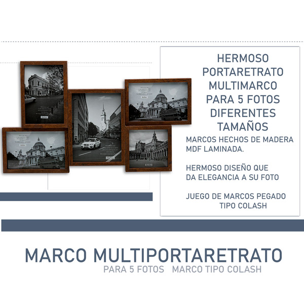 PORTA RETRATOS MULTI MARCOS DE PARED MADERA COLLAGE HW062B