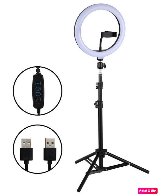 ARO DE LUZ DE LED DE 30 CM ( 12" ) CON SOPORTE DE TRIPODE AJUSTABLE, 3 MODOS, 10 NIVELES DE BRILLO, PARA BLOGS, LIVE STREAM, YOU TUBE, TIK TOK, MAQUILLAJE