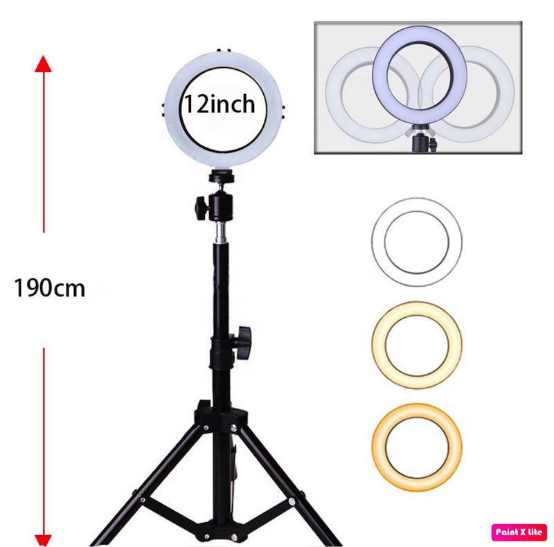 ARO DE LUZ DE LED DE 30 CM ( 12" ) CON SOPORTE DE TRIPODE AJUSTABLE, 3 MODOS, 10 NIVELES DE BRILLO, PARA BLOGS, LIVE STREAM, YOU TUBE, TIK TOK, MAQUILLAJE