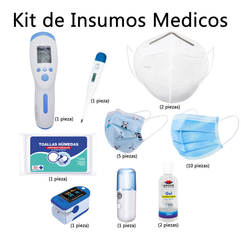Kit de insumos médicos Cubrebocas KN95 + termómetros + gel antibacterial + humificador sanitizante