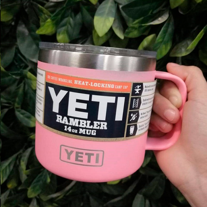 Termo Yeti Rambler Taza Aislada al vacío de 14 oz, de acero inoxidable Rosa con tapa 