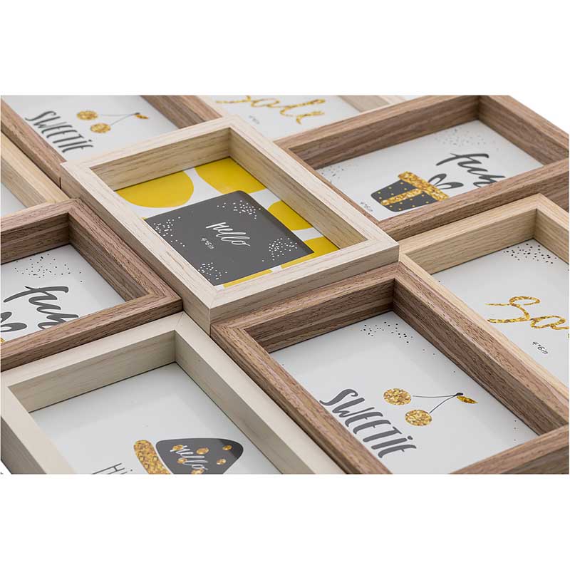 PORTA RETRATOS 9 MULTI MARCOS UNIDOS DE PARED MADERA COLLAGE HW066