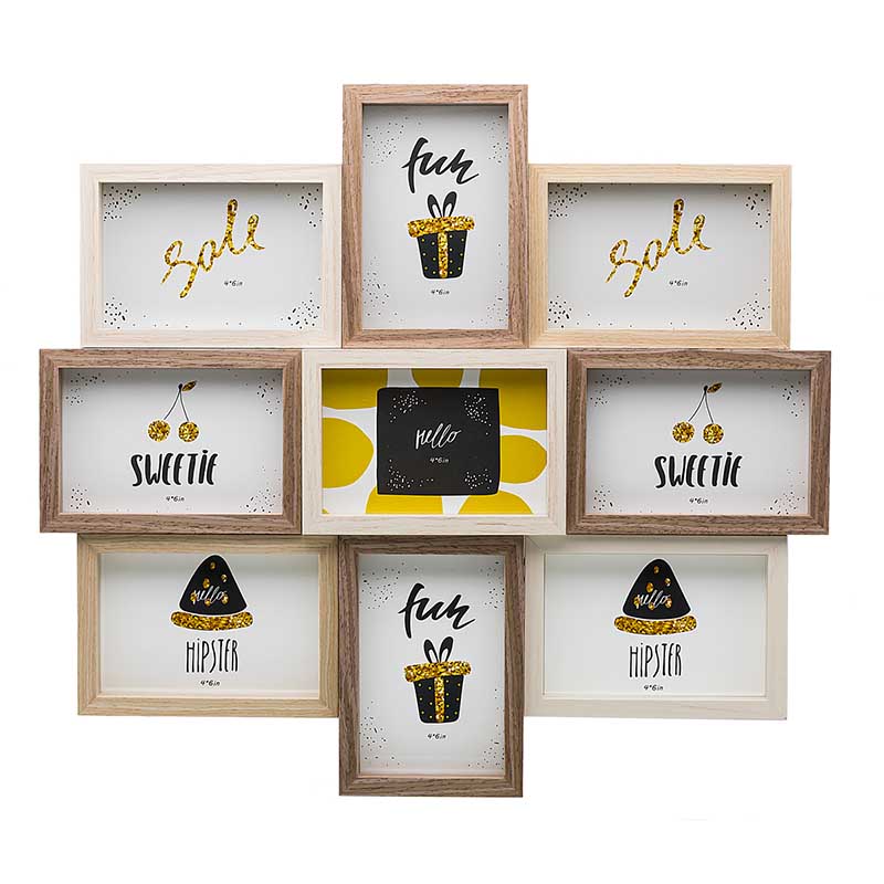 PORTA RETRATOS 9 MULTI MARCOS UNIDOS DE PARED MADERA COLLAGE HW066
