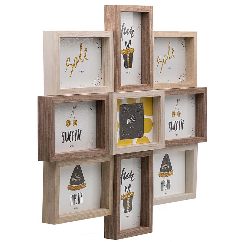 PORTA RETRATOS 9 MULTI MARCOS UNIDOS DE PARED MADERA COLLAGE HW066