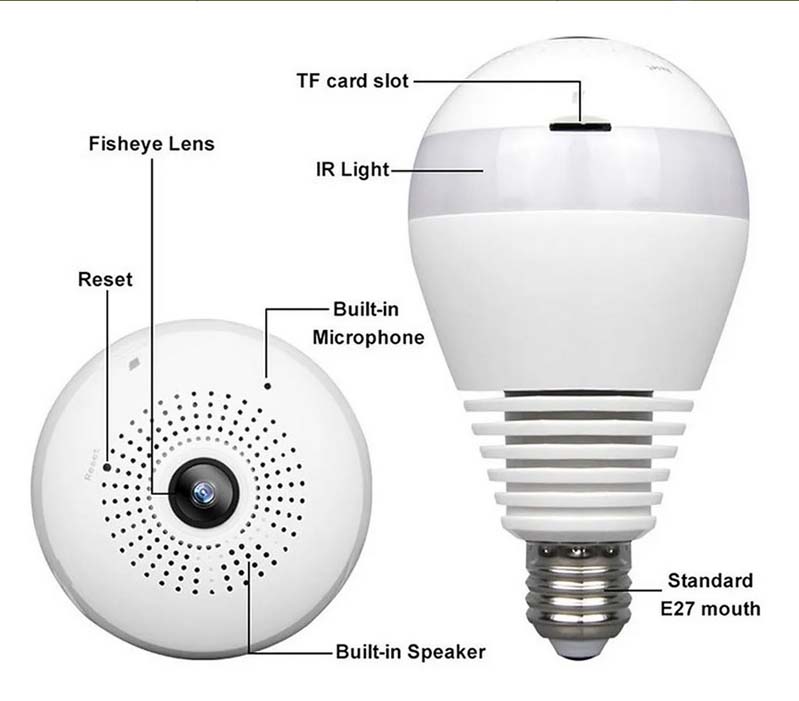 Camara Foco 360 Grados Wifi Ip Seguridad Espía Oculta Hd Spy