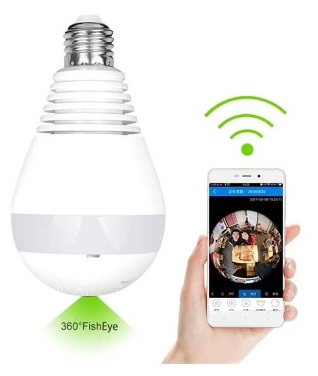 Camara Foco 360 Grados Wifi Ip Seguridad Espía Oculta Hd Spy