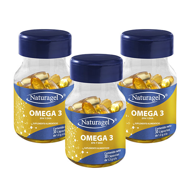 Omega 3 EPA y DHA, Aceite de Pescado con sabor limon y Vitamina D Naturagel Paquete de 3 frascos