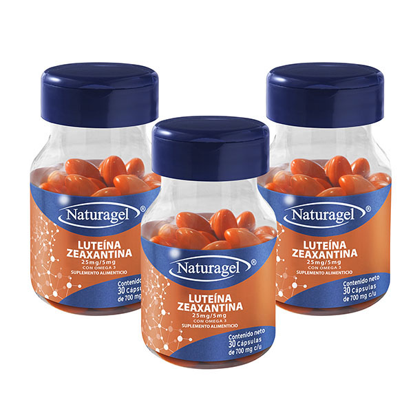 Luteina, Zeaxantina 25mg/5mg con Omega 3 Naturagel Paquete de 3 frascos