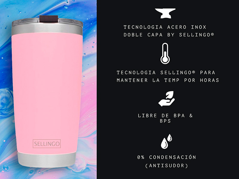 Termo Vaso Sellingo Acero Inoxidable Doble Capa 20 Oz Matte Rosa Matte