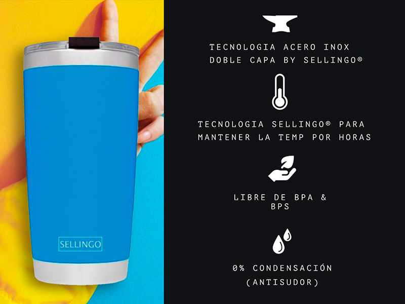 Termo Vaso Sellingo Acero Inoxidable Doble Capa 20 Oz Matte Azul Turquesa