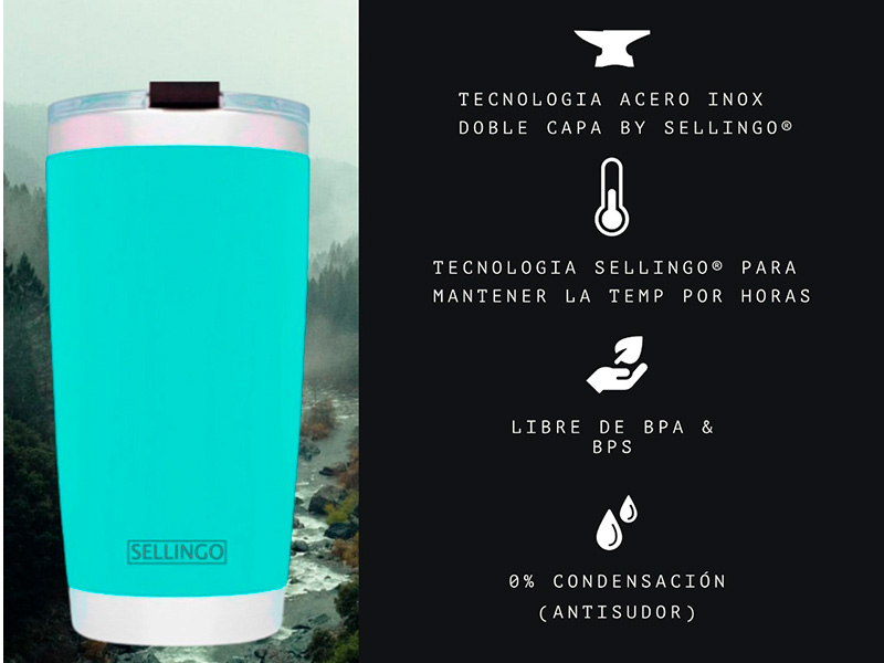 Termo Vaso Sellingo Acero Inoxidable Doble Capa 20 Oz Matte Menta