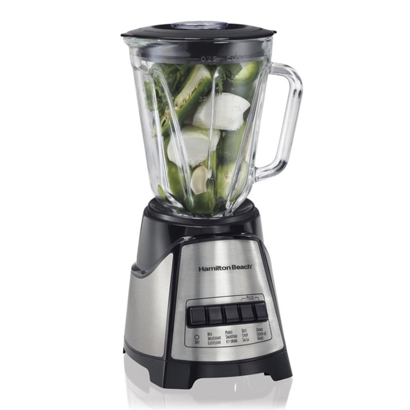LICUADORA 10 VEL 1.2LT VASO DE VIDRIO POWER ELITE NEGRA/PLATA  HAMILTON BEACH 58141-MXR