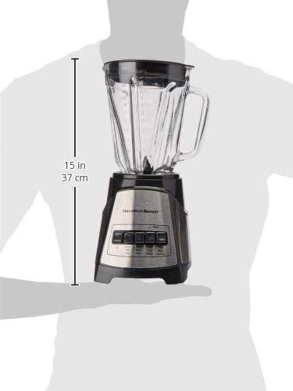 LICUADORA 10 VEL 1.2LT VASO DE VIDRIO POWER ELITE NEGRA/PLATA  HAMILTON BEACH 58141-MXR
