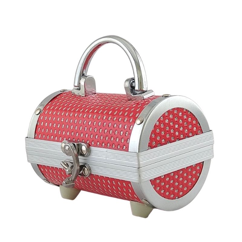 SET 3 Estuches Organizadores de Maquillaje, LBP, Metálico, Portátil, Diseño Cilindro, con Diamantes Acrílicos (Ch/Med/Gde) -Rojo