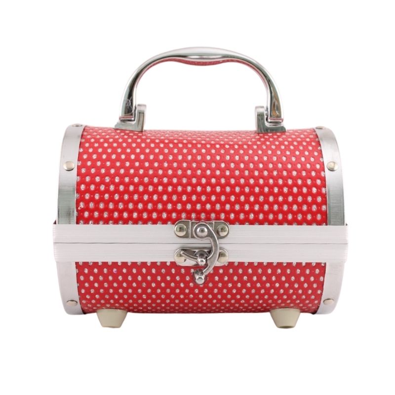 SET 3 Estuches Organizadores de Maquillaje, LBP, Metálico, Portátil, Diseño Cilindro, con Diamantes Acrílicos (Ch/Med/Gde) -Rojo