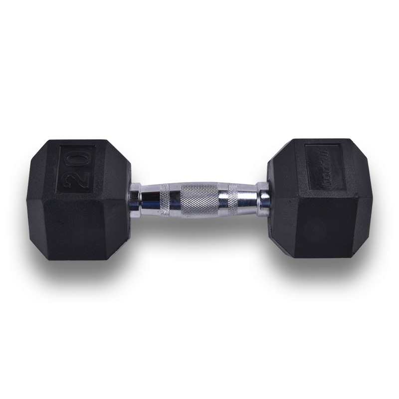 Mancuerna Hexagonal 20 Lb Black Rubber Hex Dummble BobyFit BF-RHEX20LB