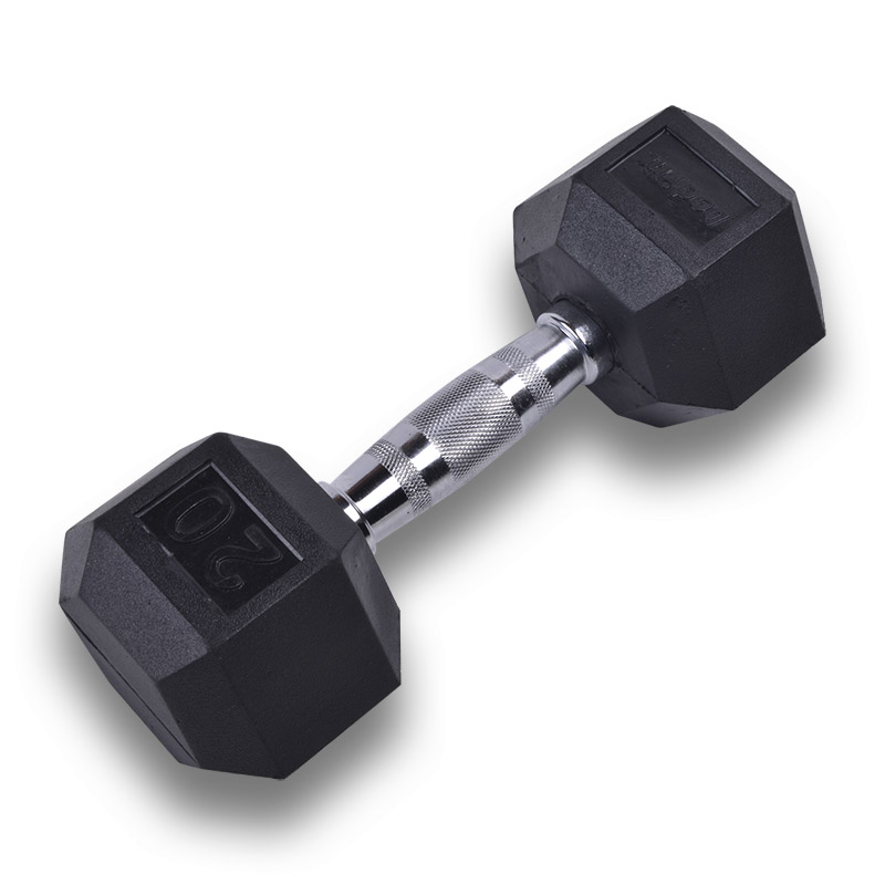 Mancuerna Hexagonal 20 Lb Black Rubber Hex Dummble BobyFit BF-RHEX20LB