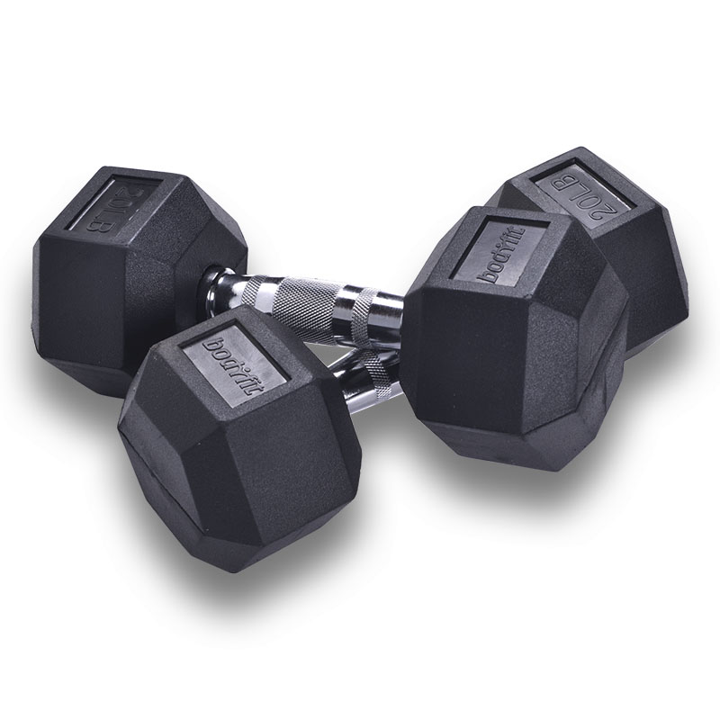 Mancuerna Hexagonal 20 Lb Black Rubber Hex Dummble BobyFit BF-RHEX20LB