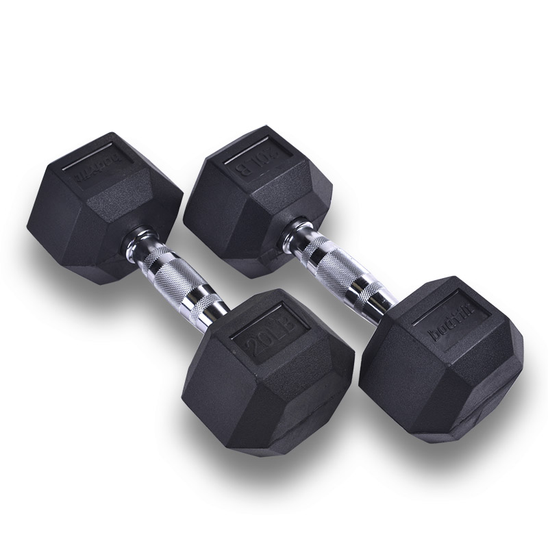 Mancuerna Hexagonal 20 Lb Black Rubber Hex Dummble BobyFit BF-RHEX20LB