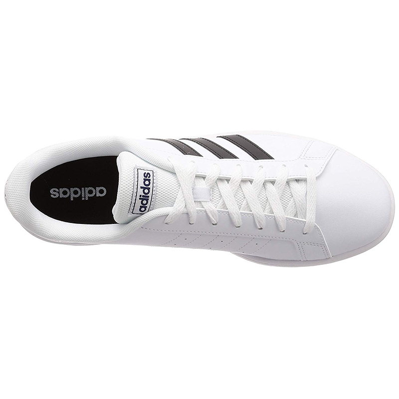 Tenis Adidas Grand Court Base EE7904 Blanco Franjas Negras Hombre