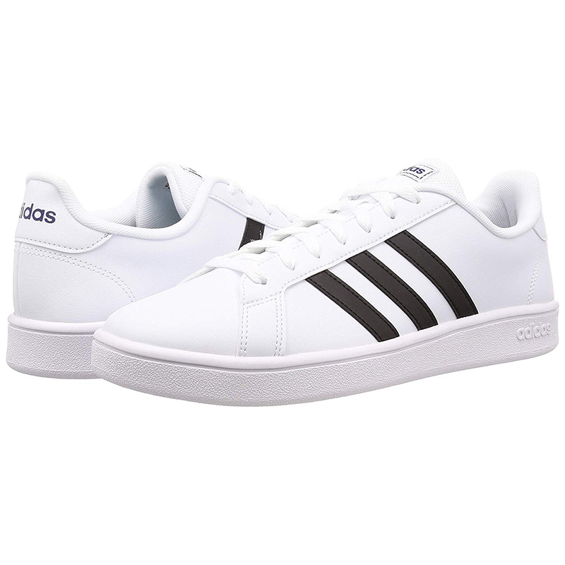 Tenis Adidas Grand Court Base EE7904 Blanco Franjas Negras Hombre