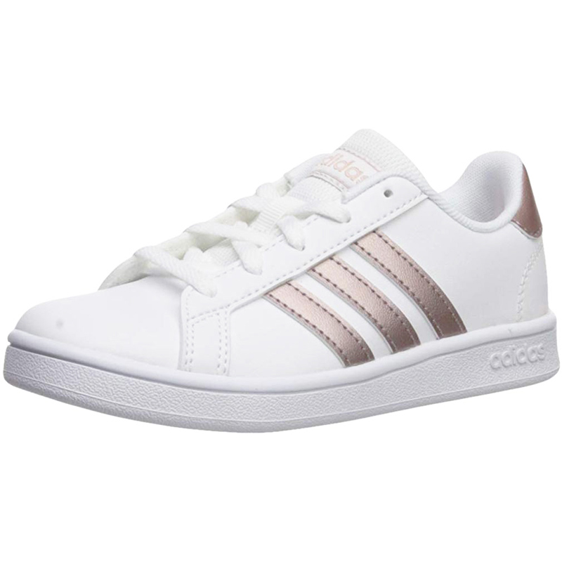 Tenis Adidas Grand Court EF0101 Blanco Franjas Cobre Niñas
