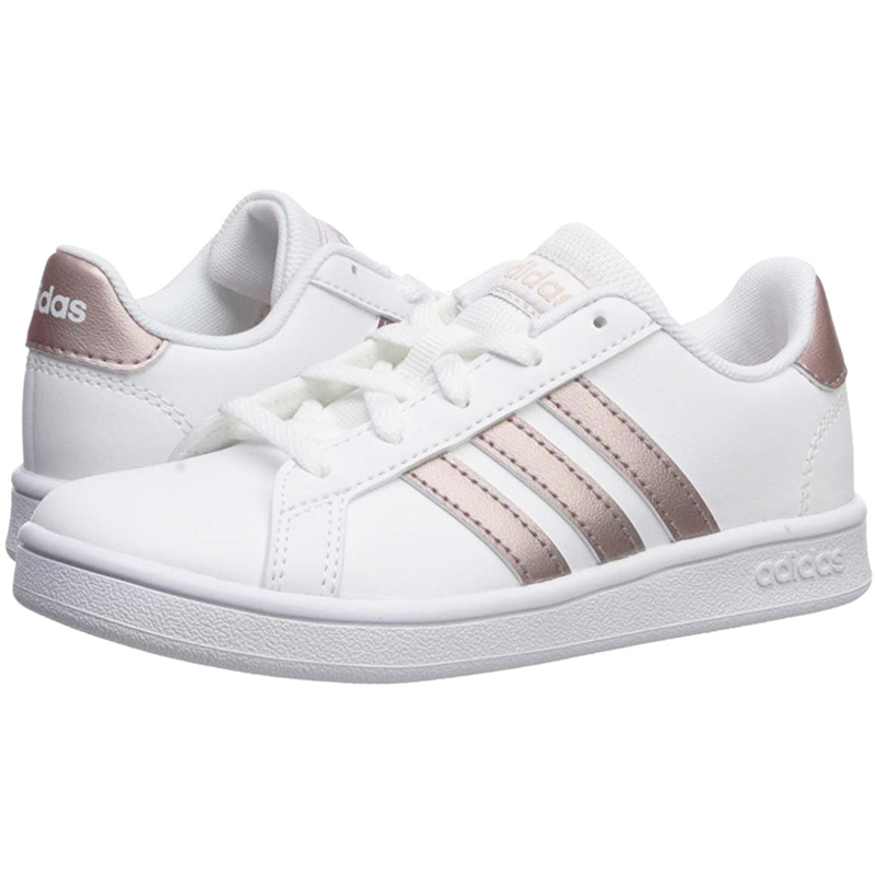 Tenis Adidas Grand Court EF0101 Blanco Franjas Cobre Niñas