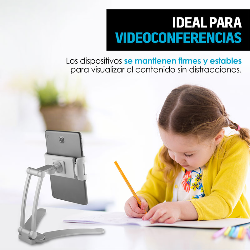 Redlemon Soporte para Tablet Metálico con Brazo Flexible y Plegable, Base Autoadherible para Escritorio, Cocina o Pared, Stand Multiángulo de 19 cm, Compatibilidad Universal