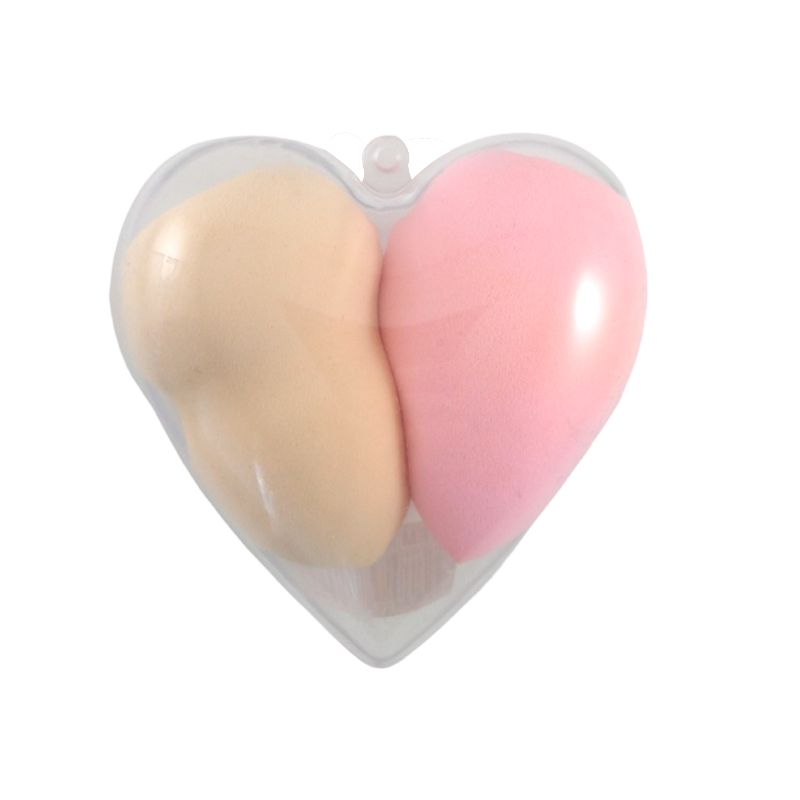 Pack 4, Juego 2 Esponjas Puff para Maquillaje en Estuche Transparente de Corazón, LBP, Aplicador/Mezclador, Ultra Suave -Multicolor