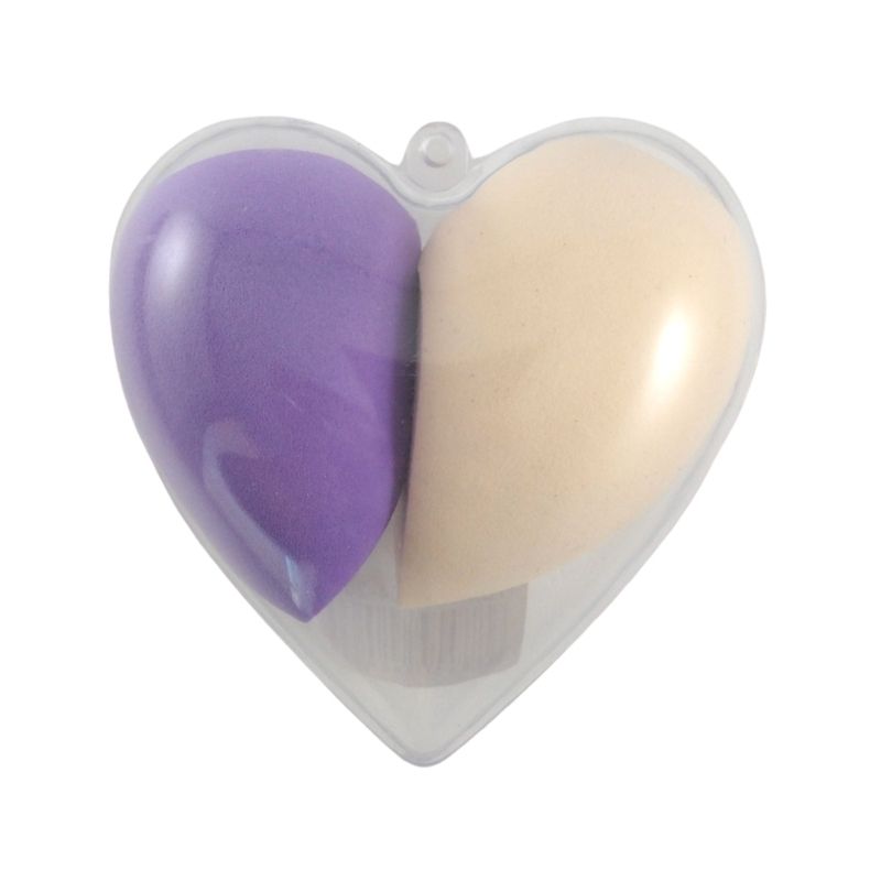Pack 4, Juego 2 Esponjas Puff para Maquillaje en Estuche Transparente de Corazón, LBP, Aplicador/Mezclador, Ultra Suave -Multicolor